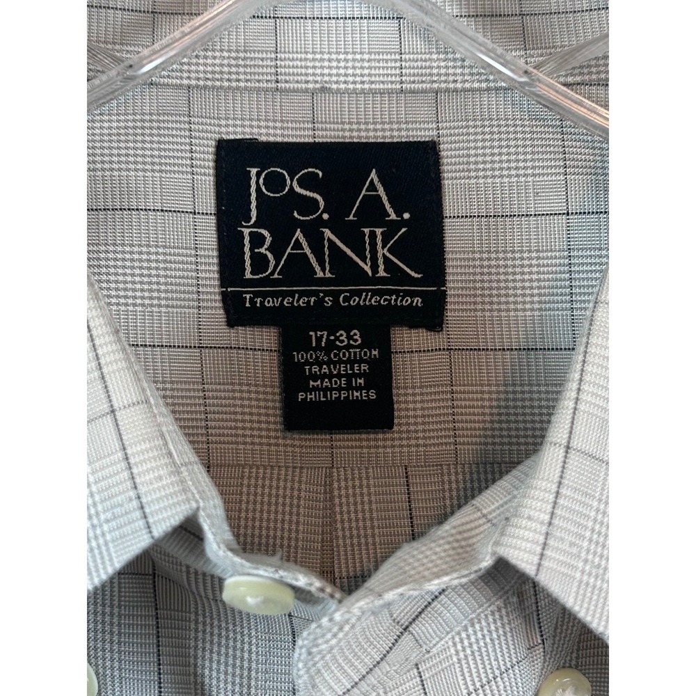 Jos. A. Bank Traveler's Collection Grey Glen Plaid Cotton Dress Shirt 17-33 Prep